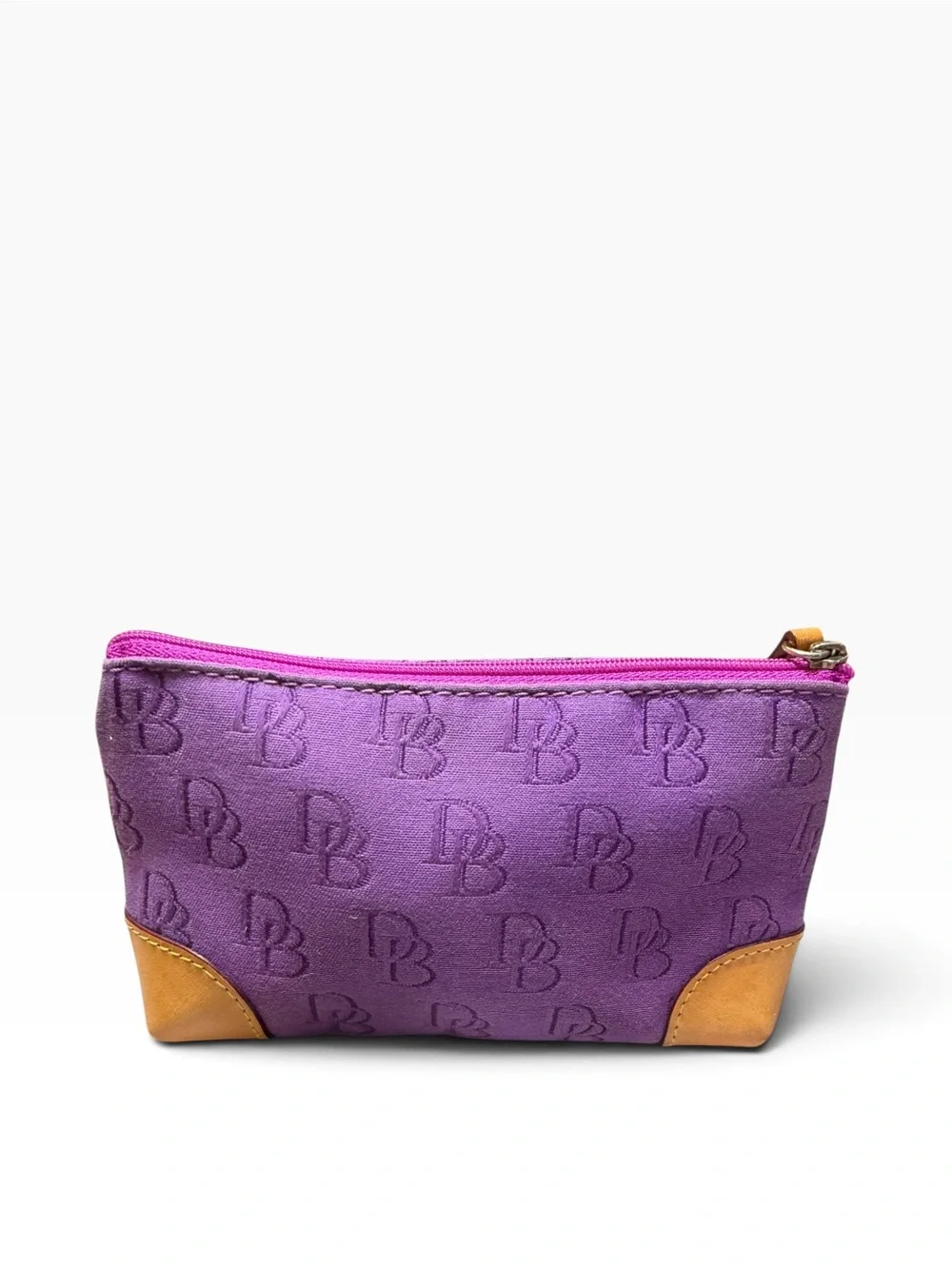 Vintage Dooney & Bourke Purple DB Monogram Cosmetic Pouch Leather Trim